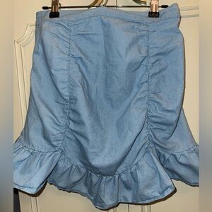 Light Blue Cotton Ruffled Ruched Light Jean Denim Short Skirt SIZE EXTRA SMALL